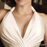 1/10 Ctw Cross Charm Round Cut Diamond Petite Pendant With Chain in 10K White Gold